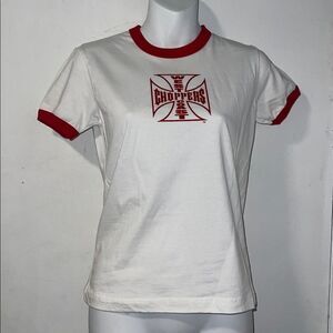 WEST COAST CHOPPERS Vintage White & Red Juniors/Youth Baby Doll T Shirt- M NWT!